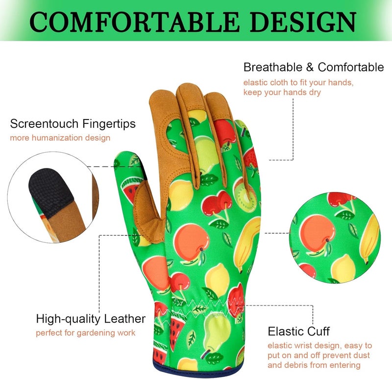 MERTURN Store Leather Gardening Gloves for Women Thorn Proof Garden Gloves Touch Screen Working Gloves Gifts,M - Image 3